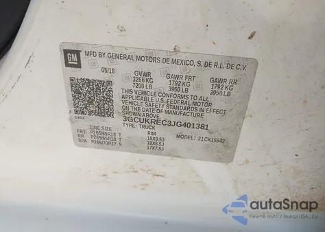 2018 Chevrolet Silverado 1500 2Lt from USA, damaged, VIN 3GCUKREC3JG401381